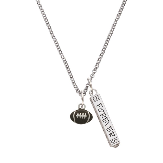 Delight Jewelry Silvertone Mini Enamel Football Silvertone Forever Bar Charm Necklace, 23"