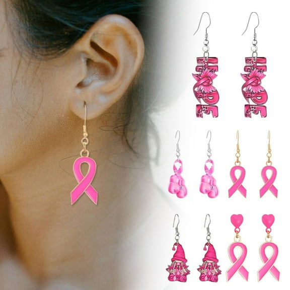 Breast Cancer Awareness Earrings Pink Ribbon Drop Earrings Breast Cancer Survivor Support Jewelry Gifts for Women,A