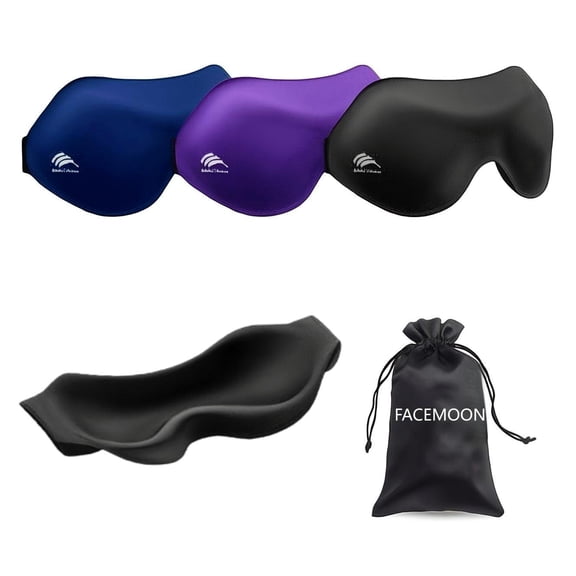 FACEMOON 3D Contoured Sleep Mask – 3 Pack, Lash Extension Safe 99% Light Blocking | for Side Sleepers