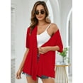 thumbnail image 2 of Chiclily Women's Cardigans Casual 3/4 Sleeve Drape Open Front Lightweight Summer Fall Outwear Tops, Red L, 2 of 6