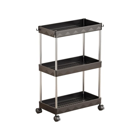 Black Wide Storage Carts Rack Three Tier Miscellaneous Storage Unit Dorm Room Storage Solution Narrow Space Storage Rack Rolling Organizer Cart 22.83X15.75X7.87 Inches