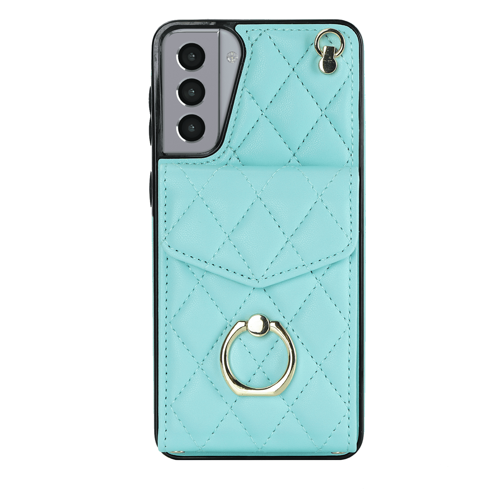 Asuwish Wallet RFID Blocking PU Leather Cell Phone Case with Tempered Glass Screen Protector, Wrist Strap for Samsung Galaxy S21, Teal