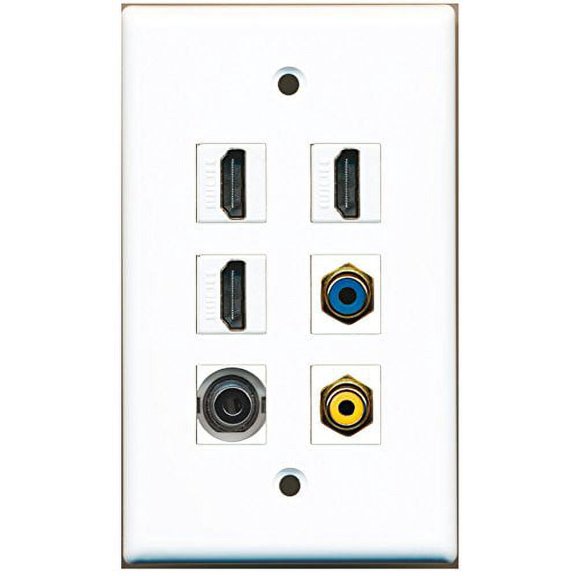 RiteAV - 3 HDMI 1 Port RCA Yellow 1 Port RCA Blue 1 Port 3.5mm Wall Plate