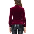 thumbnail image 3 of MODA NOVA Juniors Gochic Ruffled Stand Collar Cutout Long Sleeve Velvet Blouse, 3 of 4