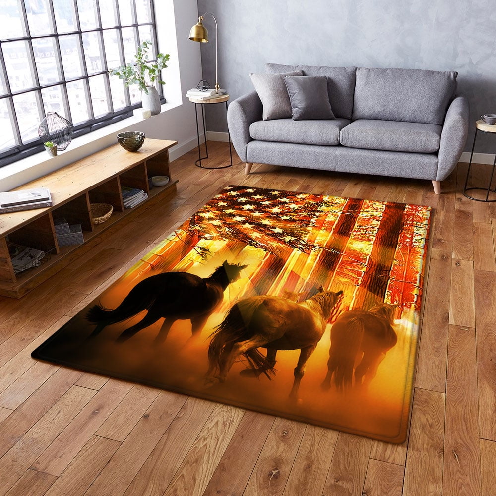 Rectangle Area Rug For Living Room, Bedroom, Horse Rug Wild Horses