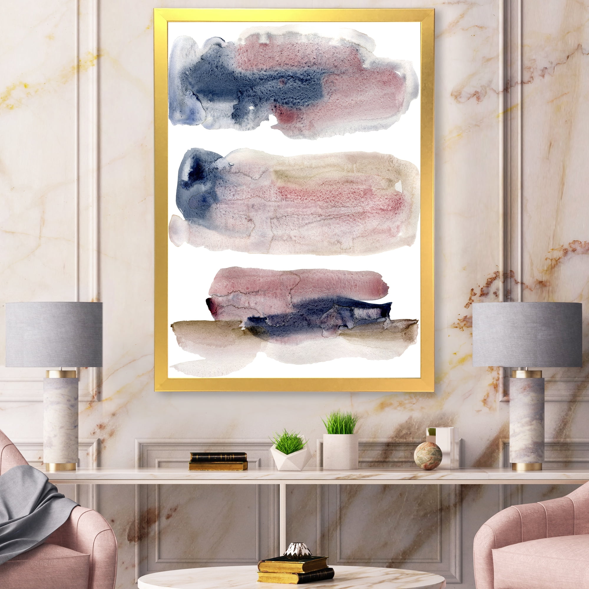 Designart 'Beige Blue and Pink Clouds' Modern Framed Art Print