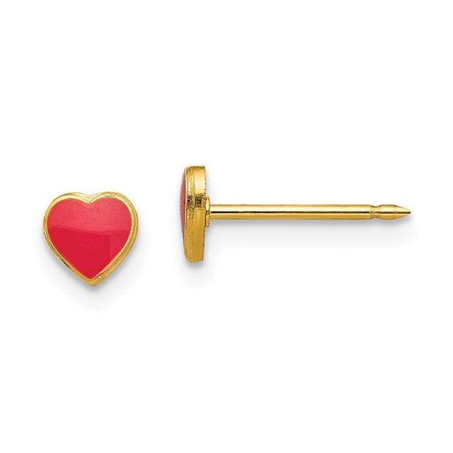 Quality Gold 840E-2 Boucles d'Oreilles Mode 24K en Émail Plaqué Cœur Rouge