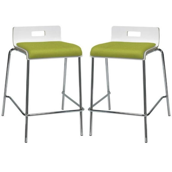 Home Square 25" Wooden Seat Counter Stool in White and Avocado - Set of 2