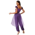 thumbnail image 2 of renvena Women's Arabian Princess Shiny Sequin Belly Dance Halloween with Tulle Jumpsuits Purple M, 2 of 6
