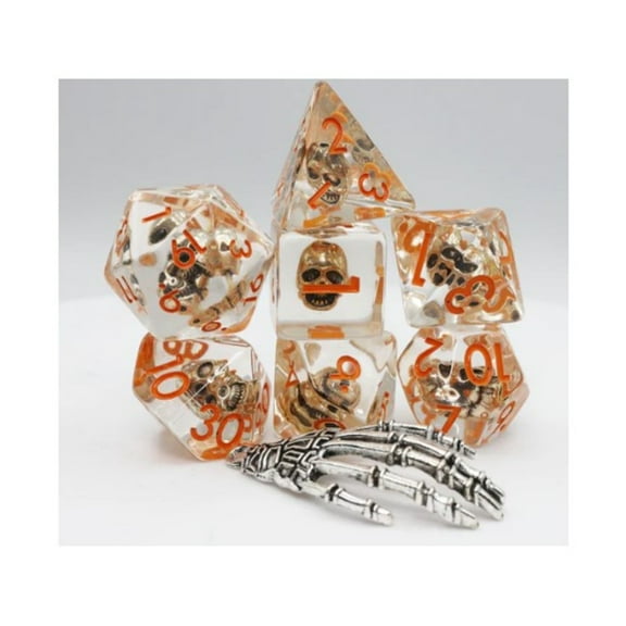 Foam Brain Games Poly Set - Laughing Skull w/Orange (7) New