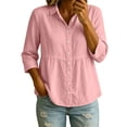 thumbnail image 2 of Feancey Womens Peplum Button Down Shirt Cotton Linen 3/4 Sleeve Collared Shirts Loose Fit Casual Babydoll Tops 2026 Fall Fashion Pink S, 2 of 7
