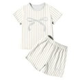 thumbnail image 3 of Ensemble de Pyjama d'Été pour Filles Style Coréen, Manches Courtes, Rayé, Deux Pièces, pour le Quotidien et les Activités Extérieures, 3 of 3