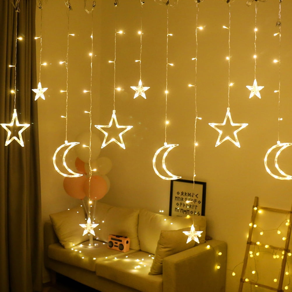3.5m Star Moon Fairy LED Curtain String Lights Garland Wedding Party Decor Lamp 