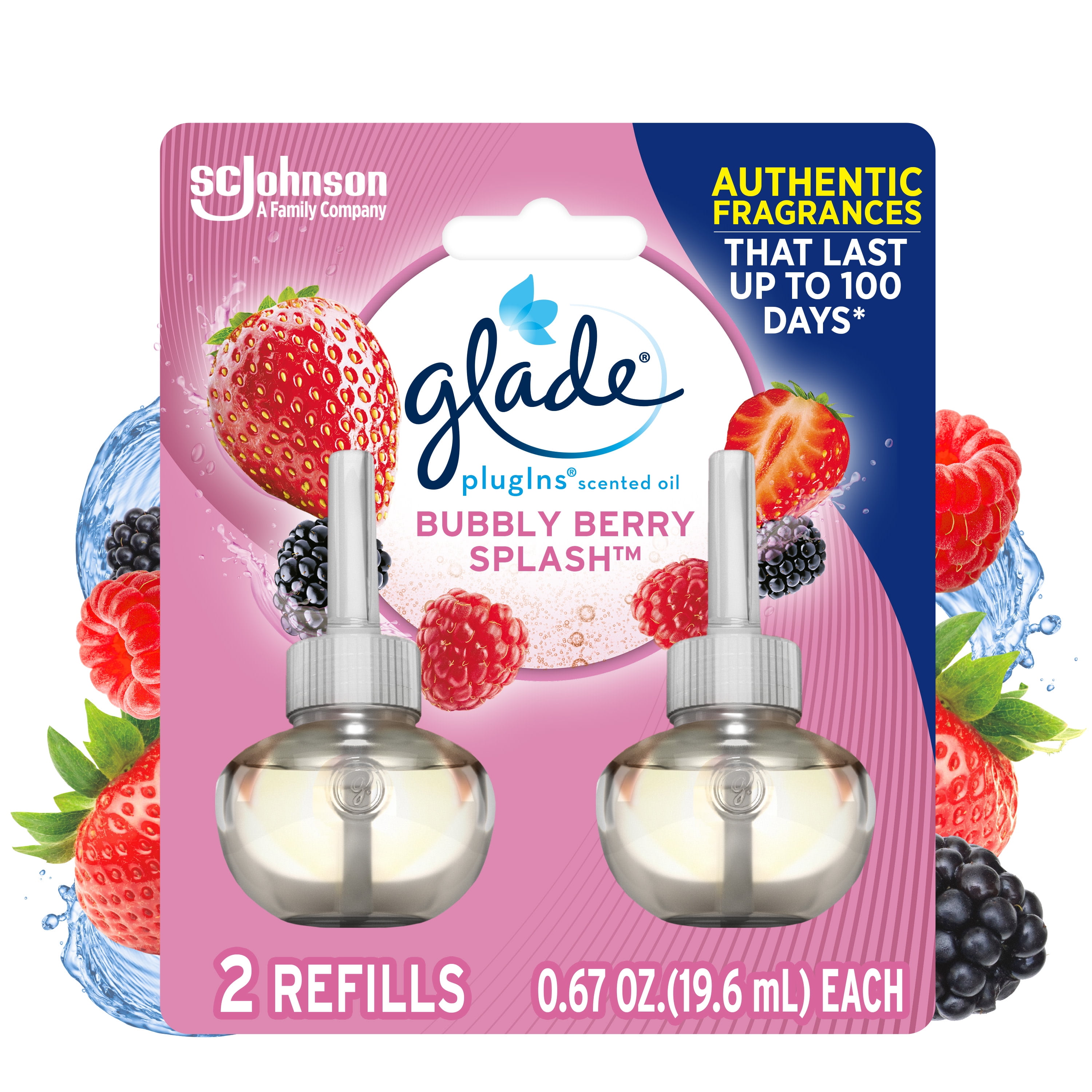 Glade Plugins Scented Oil 2 Refills, Air Freshener, Bubbly Berry Splash, 2 x 1.34 oz