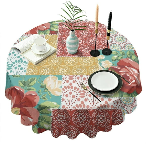 Round Waterproof Pioneer Tablecloth Reusable Washable Weight Fabric Table Covers for Restaurant,Picnic,Indoor and Outdoor Dining 60 Inch X 60 Inch