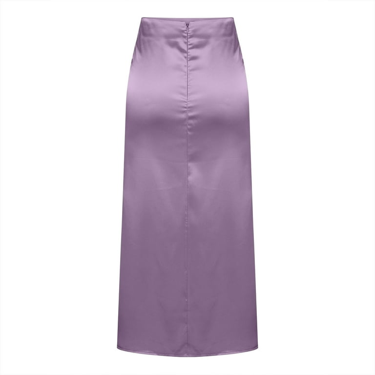 Elvqul Womens Satin Skirts Fashion Solid Midi Purple Skirts