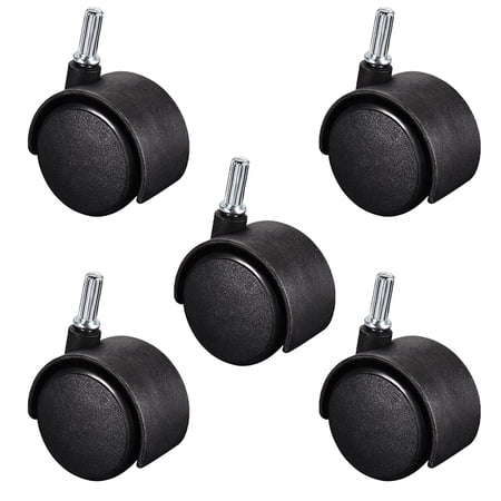 2inch Swivel Casters Nylon Twin Wheel 8mmx20mm Stem Furniture Caster Black 5pcs