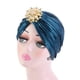 thumbnail image 3 of Xiao Hua Turbante elástico con volantes y lentejuelas para mujer, con broche de cristal extraíble (negro), 3 of 5