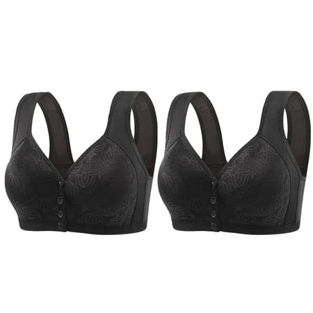 DondPO Bras for Women 2 Bras for Older Women Front Closure Bras Bra No Underwire Plus Size Front Button Bra Everyday Bra No Wire Bras for Women Wireless Bras for Women Black D Clearance