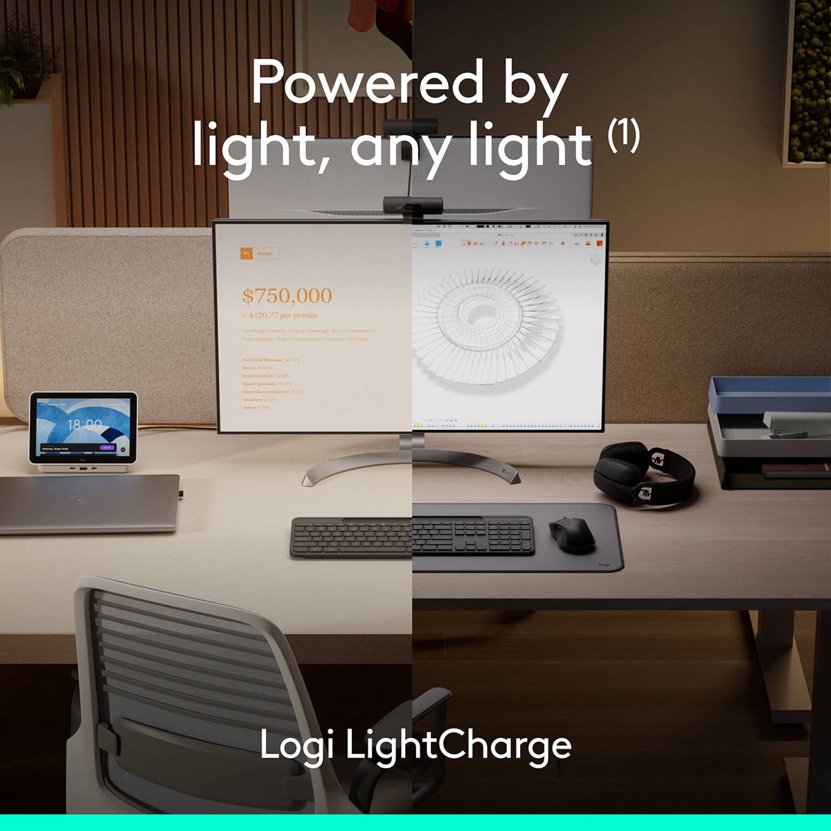 Logitech Signature Slim Solar+ K980 for Business, Wireless Keyboard, Quiet Typing, Secure Receiver, Bluetooth, Windows, Mac - Graphite - Wireless Connectivity - Bluetooth/RF - 5.1 - 32.81 ft - 2.40...