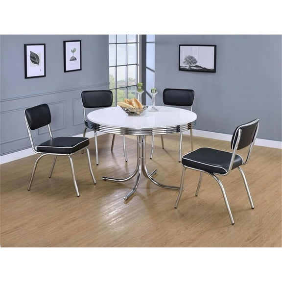 Pemberly Row 5-Piece Contemporary Metal Round Dining Set in Chrome and Black