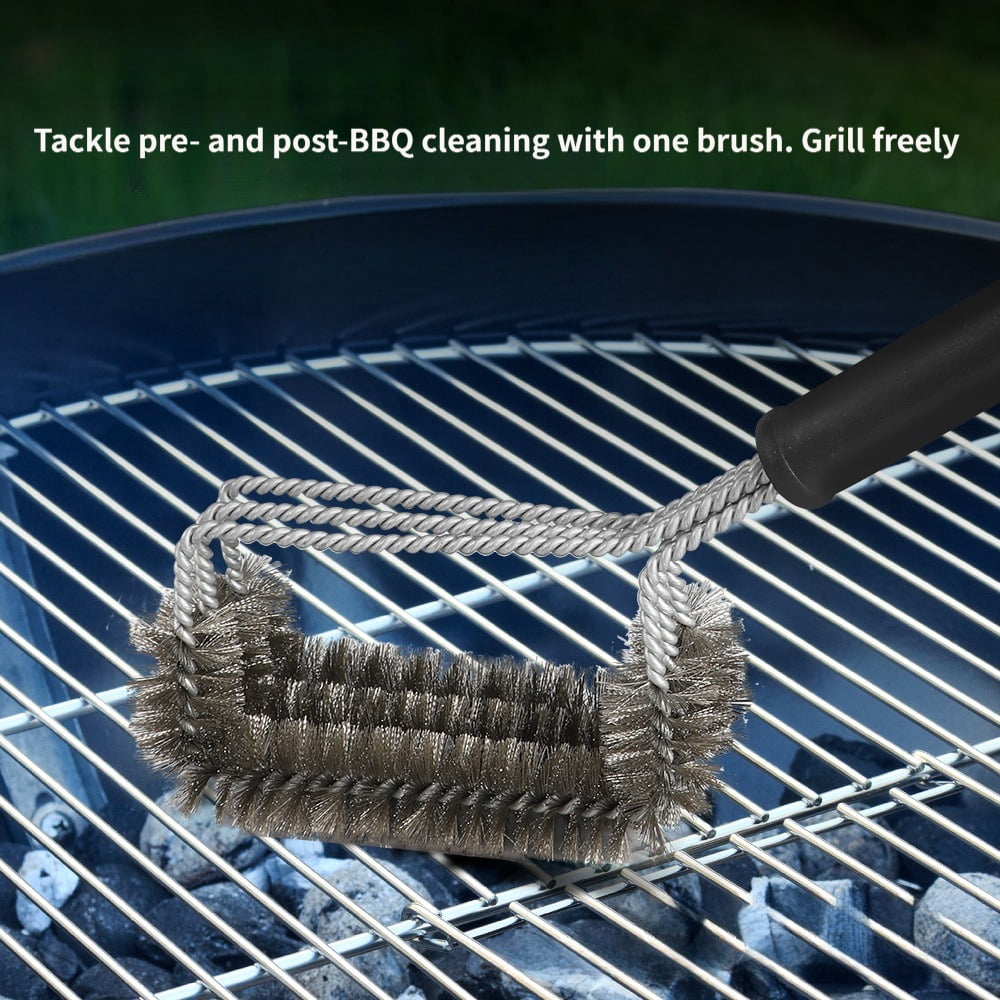 3‑Head BBQ Grill Cleaning Brush, Stainless Steel Wire Brush for Grill Grate, Oven Rack, Heat Resistant Barbecue Scraper for Outdoor Cooking