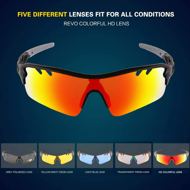 Luxifer Best Gifts Cycling Sunglasses, Polarized/Photochromic Ultra-Light Sports Sunglasses for Running Driving Fishing with 5 Interchangeable Lenes
