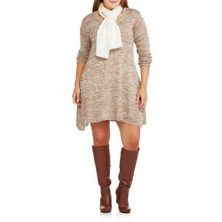 Women's Plus 2fer Sweater Dress with Scarf
