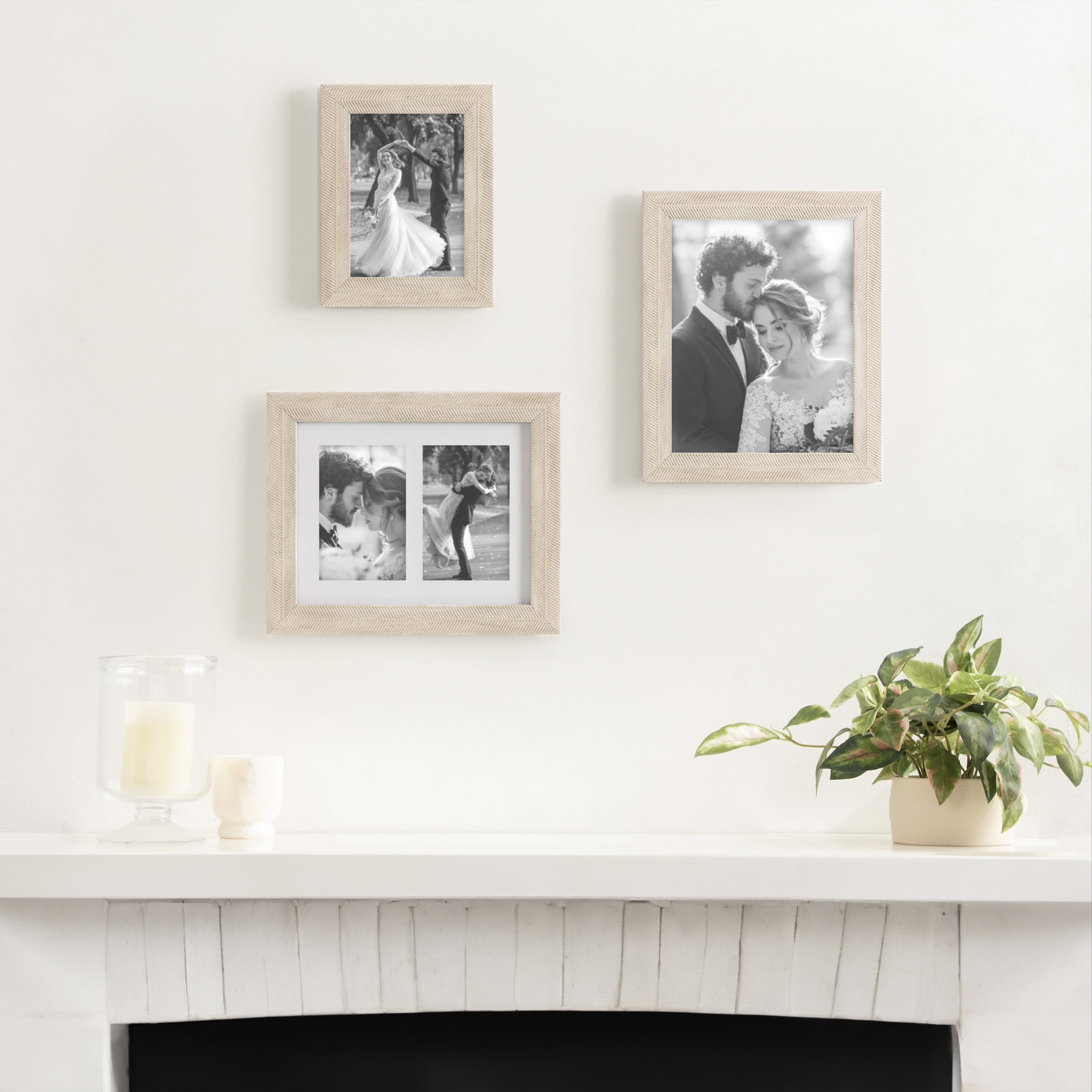 DesignOvation 8x10 Matted for (2) 4x6 Chevron Distresssed White/Natural Decorative Tabletop Picture Frame