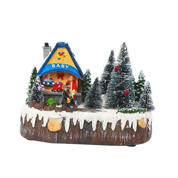 Decoración luminosa para tiendas, paisajes con casas, figuras huecas de resina terminadas. Mini coche azul