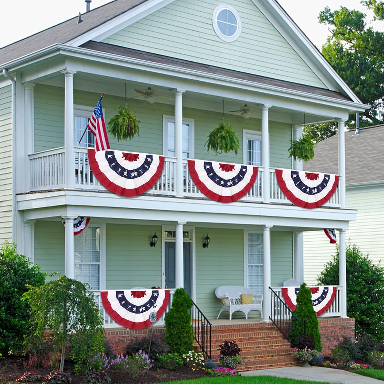 TETOU 4Pcs 3 x 6 Ft American Pleated Fan Flag for Outside, Patriotic Half Fan Bunting Flag, 4th of July Decorations Flags (Set of 4)