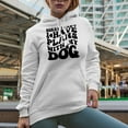 thumbnail image 2 of Hilarious Sorry, I Can't, I Have Plans with My Dog Quote, Groovy Retro Wavy Text Merch Gift, White Hooded Sweatshirt or Hoodie, Medium, 2 of 5