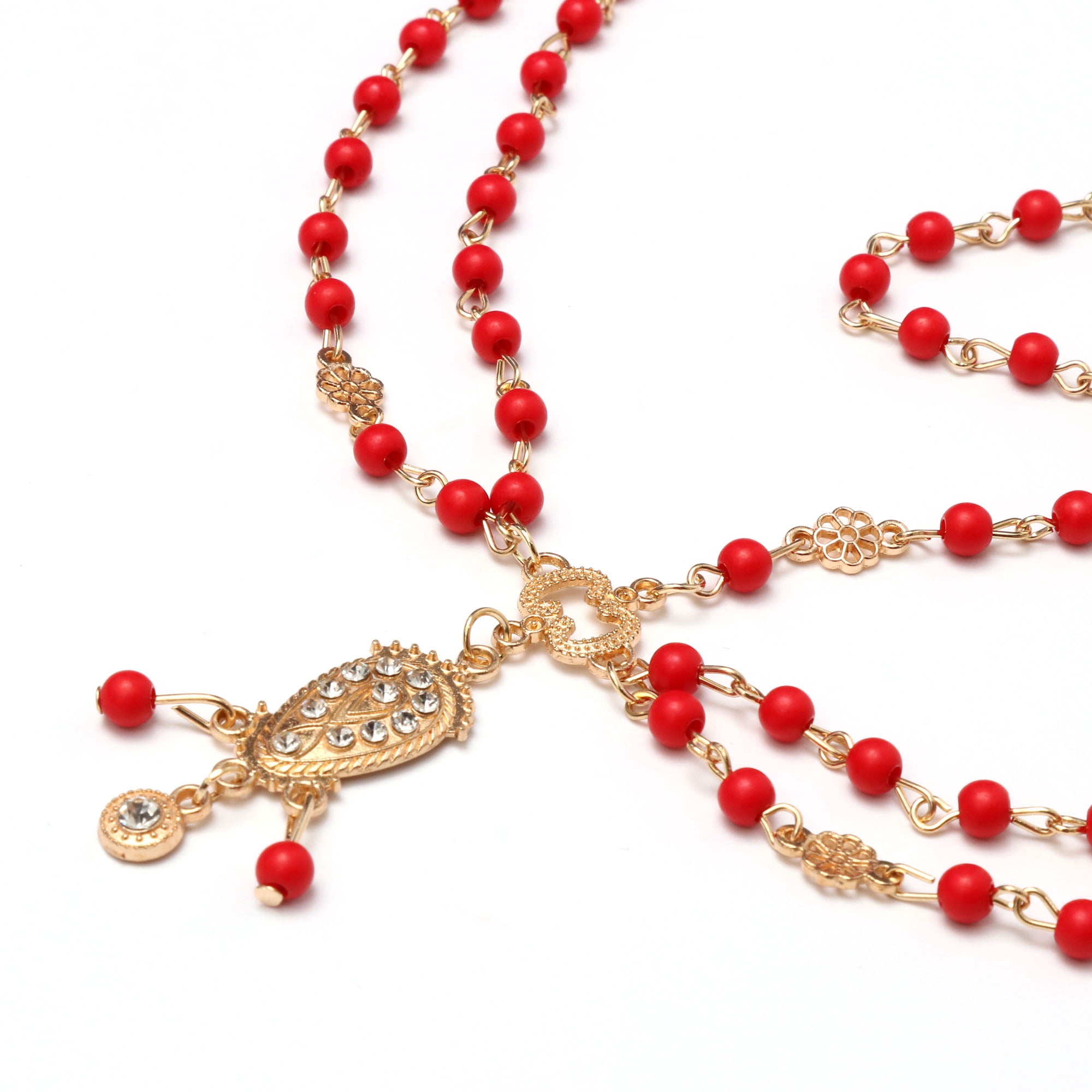 Unique Bargains Elegant Headpiece Faux Diamond Wooden Beads Hair Chain 1 Pc Red