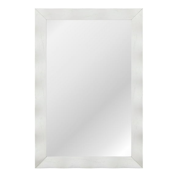 Gymax 42'' x 28'' Farmhouse Wall Mirror w/Solid Wood Frame Rubber Wood Rustic Style White
