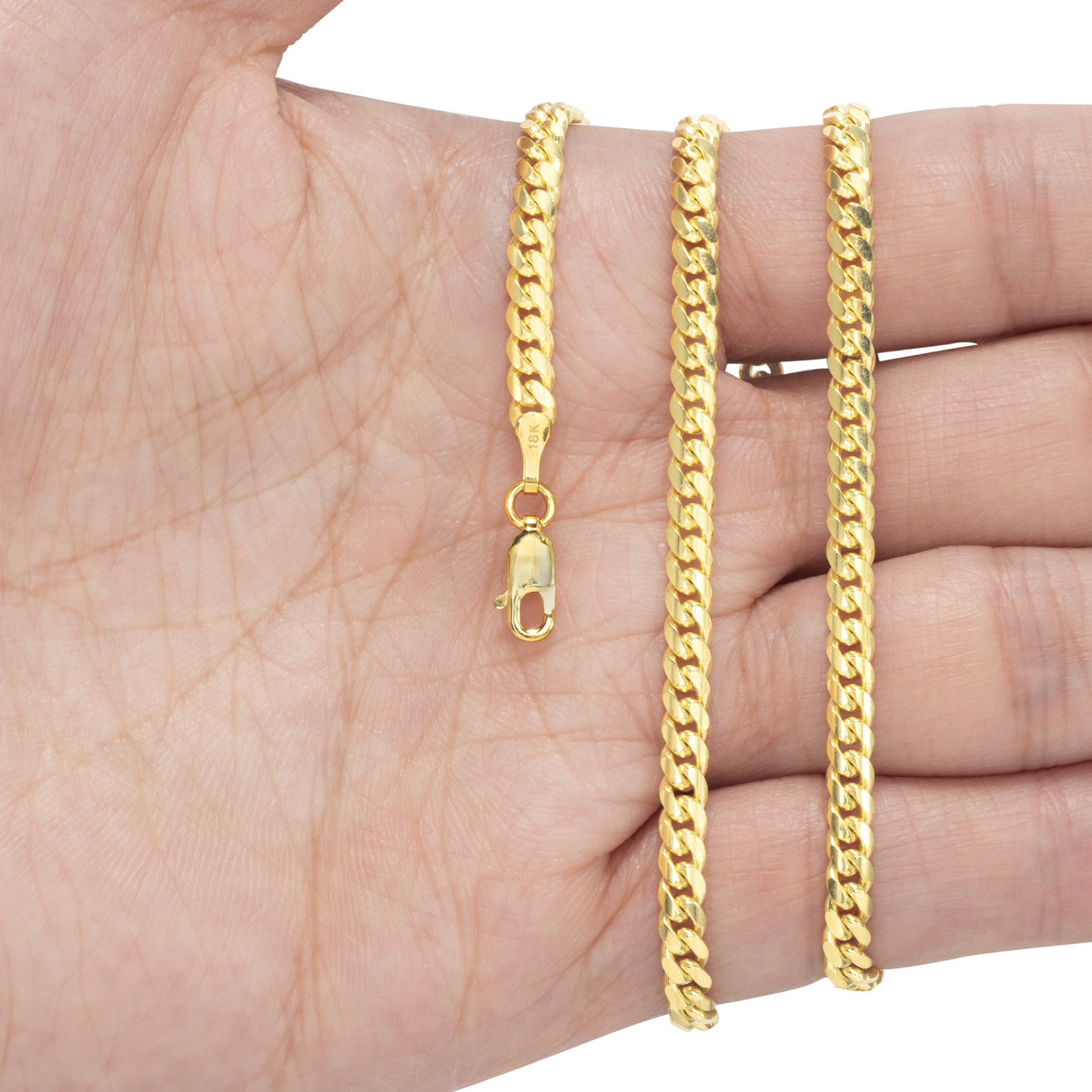 Nuragold 18k Real Yellow Gold Solid Miami Cuban Link 3.5mm Chain Necklace (16"-30") Italian Jewelry for Men & Women