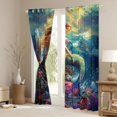 thumbnail image 3 of Feelyou Western Beautiful Mermaid Princess Blackout Curtains Set of 2 (52x84 Each) for Girls, Flower Floral Marine Window Curtains, Gold Green, 3 of 6