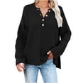 thumbnail image 2 of Umfun Women's Half Button Henley Neck Waffle Knit Pullover Sweater - Cozy Relaxed Fit Top for Casual Weekend Outings and Vacation Travel, 2 of 8