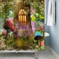 thumbnail image 4 of 72x72 Inches Enchanted Forest Mushroom Shower Curtain Cartoon Magtic Old Trees House Butterflies Fairy Tale Wonderland Fantasy Shower Curtains Set for Bathroom Decor Waterproof with Hooks, 4 of 6