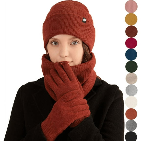 Yoyauz Winter Knitted Warm Hat Beanie Hat Collar Touch Screen Glove Set Suitable for men and women