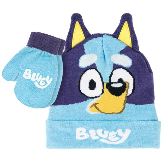 Bluey Bandit and Chilli Toddler Hat with Winter Mittens for Kids ? Warm Bluey Winter Hat for Toddler with Kids Mittens