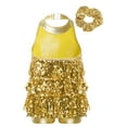 thumbnail image 2 of Alvivi Kids Girls Sequins Latin Rumba Salsa Dance Tassel Dress Ballroom Dancewear with Hair Tie Gold 8, 2 of 7