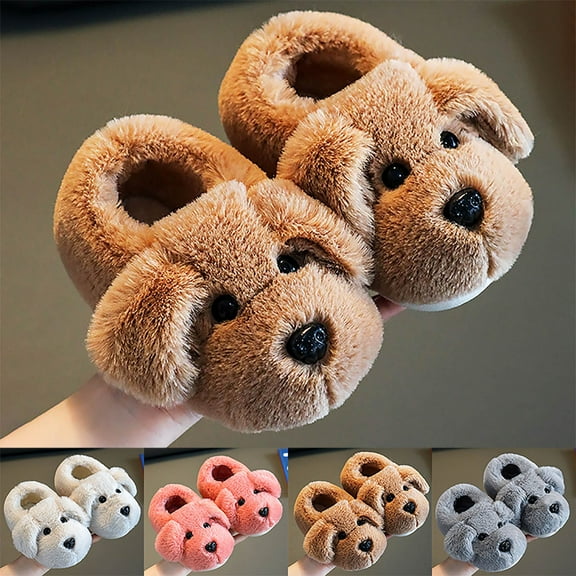 Slippers for Girls 3D Puppy Winter Cute Non Slip Cozy Shoes Fall Warm Cozy Casual Closed Toe Pull On Girls Shoes Grey Sizes 18-24 M