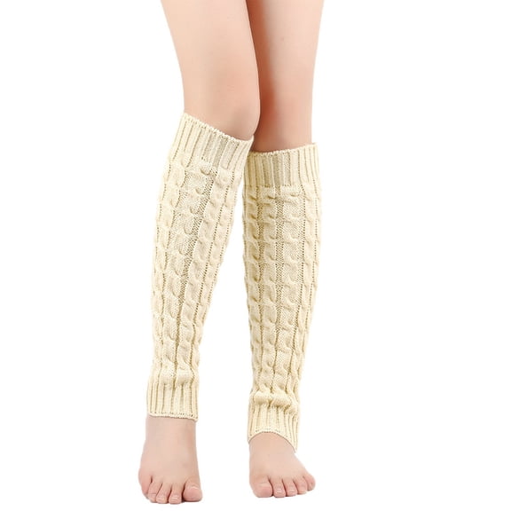 CFMIURAN Knit Winter Leg Warmers for Women Extra Long Warm Winter Socks for Women Dance Yoga 80s Accessories Beige