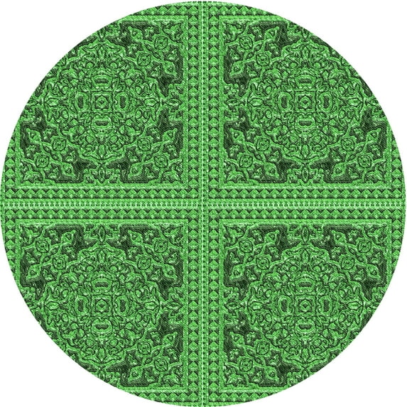 Ahgly Company Machine Washable Indoor Round Transitional Neon Green Area Rugs, 8' Round