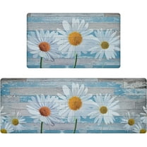 2 Pcs Farmhouse Kitchen Rugs, Daisy Kitchen Mats for Floor, Waterproof Kitchen Rugs Non Slip, Cushioned Kitchen Rugs and Mats Anti Fatigue for Floor Laundry Office,17"x 29" 17"x 47"