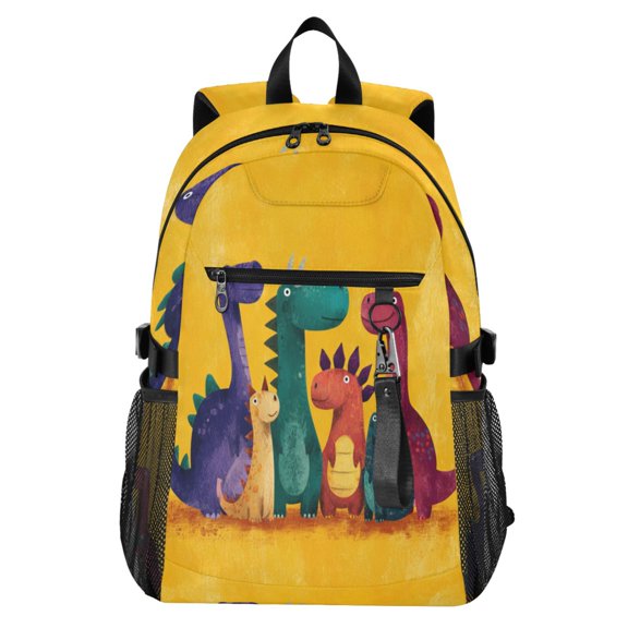 Full‑Print Casual Laptop Backpack, 20L Water‑Resistant Twill Tote Daypack with 14 Inch Computer Compartment for School Business Travel Colorful Dinosaurs