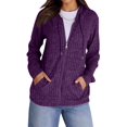 thumbnail image 3 of Sweaters for Women Long Sleeve Knitted Zip Up Hoodies Ribbed Pullover Loose Casual Sweatshirts with Pocket Purple XL, 3 of 9