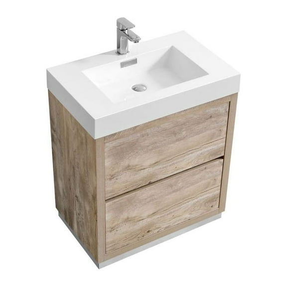 Kubebath Bliss 30" Nature Wood Free Standing Modern Bathroom Vanity