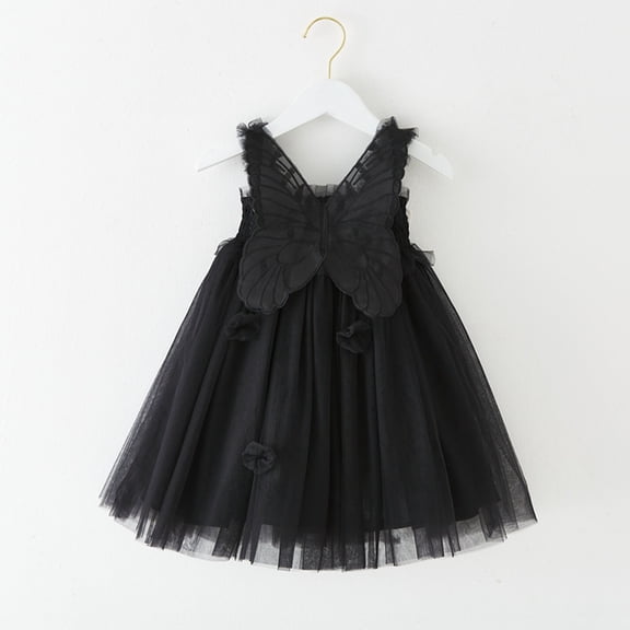 Weebloom Flower Girl Dresses For Wedding Birthday Toddler Sleeveless Butterfly Tulle Suspenders Dress Dance Party Princess Dresses Clothes Formal Black Girls Dresses
