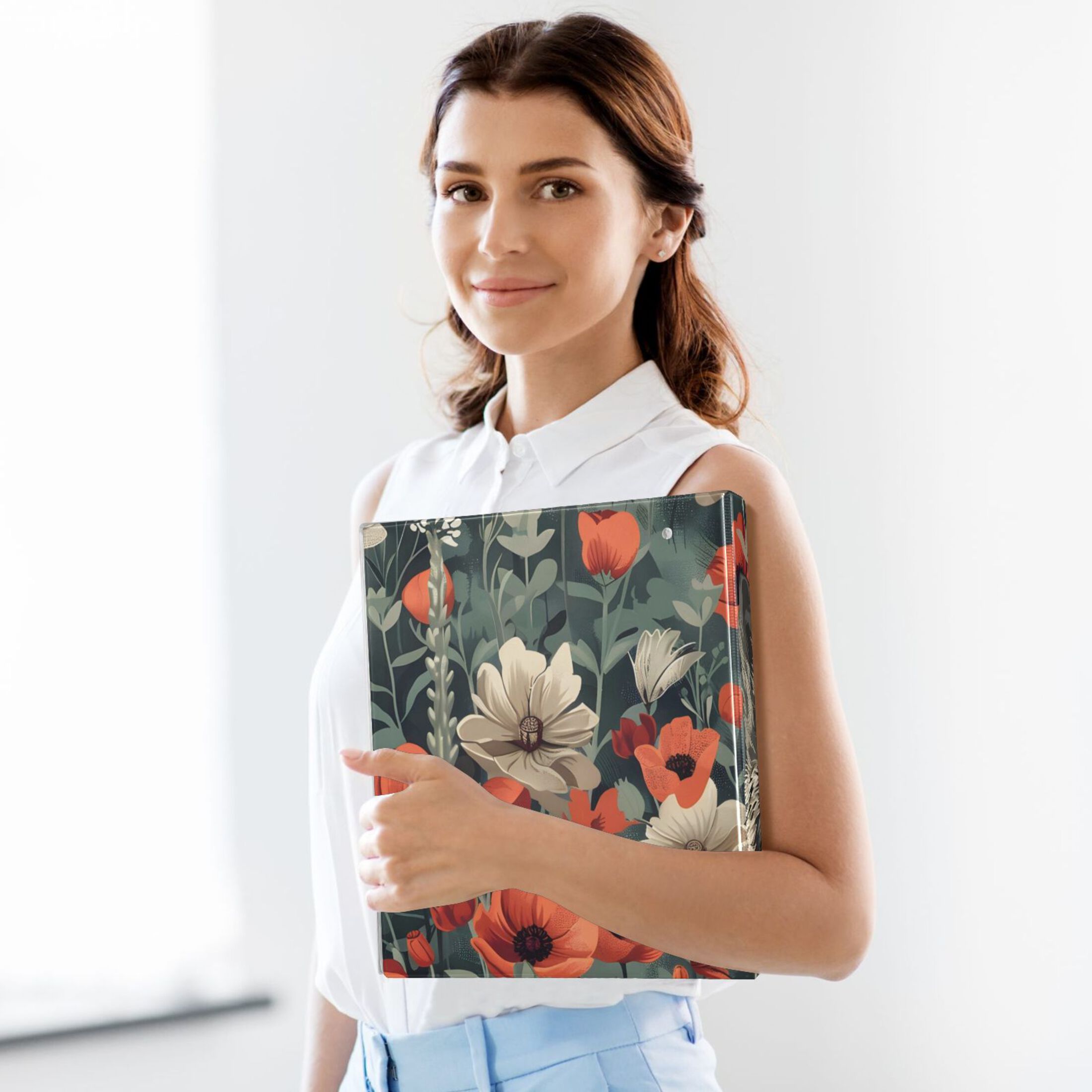 Flowers Wolf Poppy 3 Ring Binders 1.5 inch Hardcover File Folders with Interior Pockets A4 Size Organizer for School Office Hospital